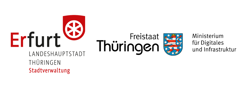 Zwei Logos von der Stadt Erfurt und dem Thüringer Ministerium für Digitales und Infrastruktur